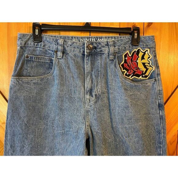 Ninth Hall Ambush Jeans Stone Wash Baggy Graffiti Embroidered Size 34 (8805) - Picture 2 of 9